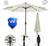 Parapluie Ø3 m Beige avec LED 360° pivotant Manivelle & pied en croix
