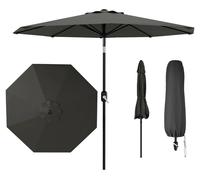Parapluie de jardin de 270 cm - Parasol - Mécanisme à manivelle et fonction inclinable - Protection UV50+ - Imperméable - 8 baleines - Idéal pour le jardin, la terrasse, le balcon, la piscine - Gris