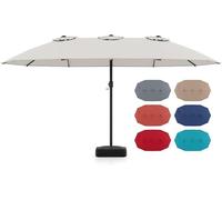 Parapluie double avec pied, 443 x 265 cm, grand parasol, parasol de jardin, protection UV, parasol de terrasse avec manivelle et 12 baleines, parasol de marché pour véranda, terrasse et espace extérie