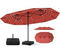 Parapluie double avec pied et éclairage solaire LED, 450 x 260 cm, grand parasol, protection UPF 50+, parasol de jardin avec manivelle, parasol de marché pour protéger le jardin et la terrasse (orange