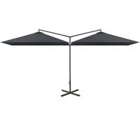 Parapluie double pour jardin, dimensions 600 x 290 cm, mât en acier, toile verte en polyester avec ouverture d'aération, base en croix incluse, design à deux niveaux pour une utilisation en extérieur