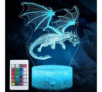 Pararty Lampe Dragon 3D,Lampe de Chevet Dragon 3D Enfants - 16 Couleurs Changeantes avec Télécommande Veilleuse Illusion Décoration Chambre Enfant,Cadeau Noël Anniversaire Garçons Filles