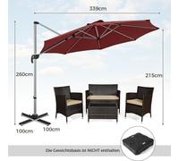 Parasol Ø 330 cm avec manivelle & UPF 50+ et Parasol déporté rotatif à 360° parasol de jardin rouge