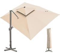 Parasol 300x400cm rectangulaire avec support et manivelle, grand parasol de terrasse pivotant à 360°, étanche, kaki