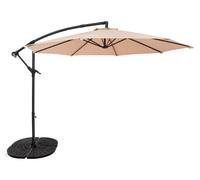 Parasol à bras articulé 3 m, beige, en forme de banane, avec pied lesté, protection solaire pour le jardin, la terrasse et l'extérieur, protection UV, manivelle, pied en croix, 8 baleines, housse impe