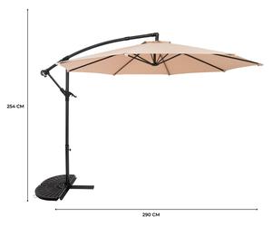Parasol à bras articulé 3 m, beige. Parasol suspendu en forme de banane avec pied en demi-éventail. Protection solaire de jardin. Toile de parasol. Terrasse. Espace extérieur. Protection UV. Manivelle