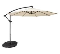 Parasol à bras articulé 3 m, couleur crème, parasol en forme de banane, avec pied lesté, protection solaire pour le jardin, la terrasse et l'extérieur, protection UV, manivelle, pied en croix, 8 balei