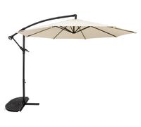 Parasol à bras articulé 3 m, couleur crème. Parasol suspendu en forme de banane avec pied en demi-éventail. Protection solaire de jardin. Toile de parasol. Terrasse. Espace extérieur. Protection UV. M