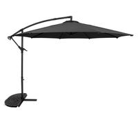 Parasol à bras articulé 3 m, gris. Parasol suspendu en forme de banane avec pied en demi-éventail. Protection solaire de jardin. Toile de parasol. Terrasse. Espace extérieur. Protection UV. Manivelle.