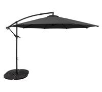 Parasol à bras articulé 3 m, gris, type « banane » ; parasol avec pied lesté ; protection solaire pour jardin, terrasse et extérieur ; protection UV ; manivelle ; pied en croix ; 8 baleines ; housse i