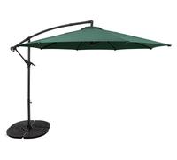 Parasol à bras articulé 3 m vert, parasol en forme de banane, avec pied lesté, protection solaire pour jardin et terrasse, protection contre les UV, manivelle, pied en croix, 8 baleines, housse imperm