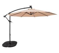 Parasol à bras articulé à LED, 3 m, beige, parasol en forme de banane, avec pied lesté, protection solaire pour le jardin, terrasse, extérieur, protection UV, manivelle, pied en croix, 8 baleines, hou