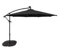 Parasol à bras articulé à LED, 3 m, noir, parasol en forme de banane, avec pied lesté, protection solaire pour le jardin, la terrasse et l'extérieur, protection UV, manivelle, pied en croix, 8 baleine