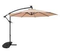 Parasol à bras articulé LED 3 m, beige. Parasol suspendu en forme de banane avec pied en demi-éventail. Protection solaire de jardin. Toile de parasol pour terrasse et extérieur. Protection UV. Manive