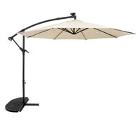 Parasol à bras articulé LED 3 m, couleur crème. Parasol suspendu en forme de banane avec pied en demi-éventail. Protection solaire de jardin. Toile de parasol pour terrasse et extérieur. Protection UV