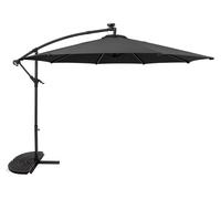 Parasol à bras articulé LED 3 m, gris. Parasol suspendu en forme de banane avec pied en demi-éventail. Protection solaire de jardin. Toile de parasol pour terrasse et extérieur. Protection UV. Manivel