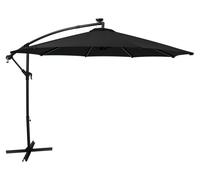 Parasol à bras articulé LED 3 m – Noir Parasol à bras articulé Parasol banane Jardin Terrasse Protection solaire Toit de parasol Espace extérieur Parasol Protection UV Manivelle 8 baleines 104 lumière