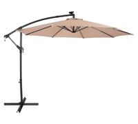 Parasol à bras articulé LED 3 m – Parasol beige à pied incliné, parasol banane, protection solaire pour jardin et terrasse, auvent, parasol d'extérieur, protection UV, manivelle, 8 baleines, 104 lumiè