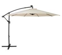 Parasol à bras articulé LED 3 m – Parasol crème à bras articulé, parasol banane, parasol de jardin et de terrasse, protection solaire, auvent, parasol d'extérieur, protection UV, manivelle, 8 baleines