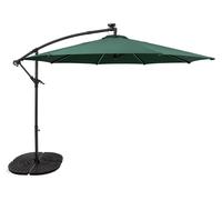 Parasol à bras articulé LED 3 m, vert, en forme de banane, avec pied lesté, protection solaire pour le jardin, la terrasse et l'extérieur, protection UV, manivelle, pied en croix, 8 baleines, housse i