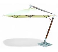 Parasol à bras décentré en teck, toile en polyester hydrofuge, manivelle, mât robuste, design élégant - 400 x 400 cm