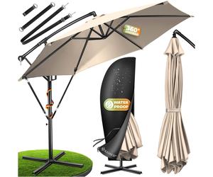 Parasol à mât incliné KESSER® en aluminium + housse Ø 300 cm / Ø 350 cm avec manivelle Parasol à manivelle avec pied Protection UV Toile en aluminium hydrofuge - Parasol de jardin, parasol de marché