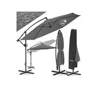 Parasol à pied central pivotant 360° en acier gris grande taille 3 5 x 3 5 m toile polyester