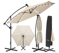 Parasol à pied central - TECTAKE - Parasol déporté ARTEMIS, pivotant à 360°, LED solaire, polyester, 350 x 350 cm - Blanc
