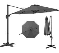 Parasol à pied déporté - Parasol de jardin - Inclinable - Rond - Grand parasol de terrasse - Parasol de marché - Gris
