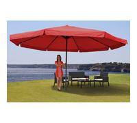 Parasol Meran Pro, parasol de marché gastronomique avec volant Ø 5m polyester/alu 28kg ~ bordeaux sans support