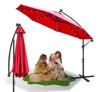 Parasol avec éclairage LED Parapluie de jardin 300 cm Parasol avec 24 ampoules LED Protection UV Parasol à manivelle Support Parasol de jardin Parasol de marché, rouge