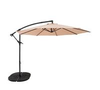 Parasol à bras articulé 3 m, beige, en forme de banane, avec pied lesté, protection solaire pour le jardin, la terrasse et l'extérieur, protection UV, manivelle, pied en croix, 8 baleines, housse impe