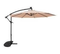 Parasol Banane à Mât Déporté Beige à LED 3 m & Demi-Pied Jardin Terrasse Noir