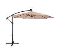 Parasol à bras articulé LED 3 m – Parasol beige à pied incliné, parasol banane, protection solaire pour jardin et terrasse, auvent, parasol d'extérieur, protection UV, manivelle, 8 baleines, 104 lumiè