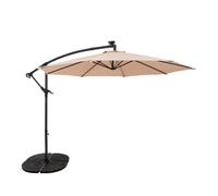 Parasol Banane à Mât Déporté Beige à LED 3 m & Pied Rond Jardin Terrasse