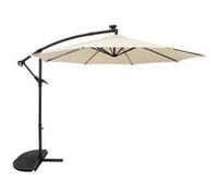 Parasol Banane à Mât Déporté Crème à LED 3 m & Demi-Pied Jardin Terrasse Crème