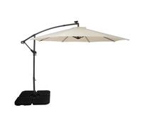 Parasol Banane à Mât Déporté Crème à LED 3 m & Pied Carré Jardin Terrasse