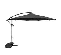 Parasol à bras articulé 3 m, gris. Parasol suspendu en forme de banane avec pied en demi-éventail. Protection solaire de jardin. Toile de parasol. Terrasse. Espace extérieur. Protection UV. Manivelle.
