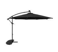 Parasol Banane à Mât Déporté Noir à LED 3 m & Demi-Pied Jardin Terrasse