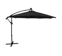 Parasol à bras articulé LED 3 m – Noir Parasol à bras articulé Parasol banane Jardin Terrasse Protection solaire Toit de parasol Espace extérieur Parasol Protection UV Manivelle 8 baleines 104 lumière