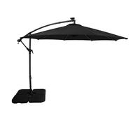 Parasol Banane à Mât Déporté Noir à LED 3 m & Pied Carré Jardin Terrasse
