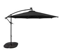 Parasol Banane à Mât Déporté Noir à LED 3 m & Pied Rond Jardin Terrasse Noir