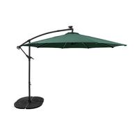 Parasol à bras articulé LED 3 m, vert, en forme de banane, avec pied lesté, protection solaire pour le jardin, la terrasse et l'extérieur, protection UV, manivelle, pied en croix, 8 baleines, housse i
