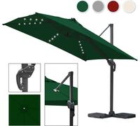 Parasol Bettizia à bras latéral, Ø 3 m, orientable et inclinable, rotation à 360°, parasol de marché, LED, vert