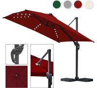 Parasol Bettizia Parasol suspendu Ø3m pivotant, inclinable, rotation à 360°, parasol de marché, LED, rouge