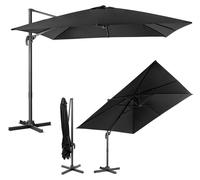 Parasol carré 300 x 300 cm, parasol à bras libre avec manivelle, parasol de jardin inclinable, pivotant à 360°, grand parasol de terrasse, parasol de marché pour jardins, terrasses, cafés, noir