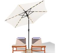 Parasol Clanmacy Parasol à pied déporté 270 cm avec LED solaire, inclinable à 30°, protection UV, manivelle - Beige - Parasol de jardin Parasol de marché Parasol à manivelle