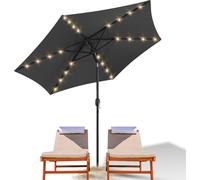 Parasol Clanmacy Parasol à pied déporté 270 cm avec LED solaire, inclinable à 30°, protection UV, manivelle - Gris - Parasol de jardin Parasol de marché Parasol à manivelle