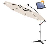 Parasol Clanmacy Parasol à pied déporté 3,5 cm, protection UV, manivelle - Beige Parasol de jardin Parasol de marché Manivelle Balcon avec LED