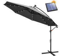 Parasol Clanmacy Parasol à pied déporté 3,5 m avec LED, protection UV, manivelle - Gris Parasol de jardin Parasol de marché Manivelle Balcon